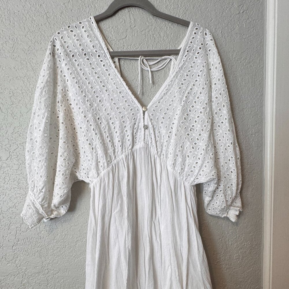 Mustard Seed Sz L White Eyelet Dress Cotton Pockets Lined Mini